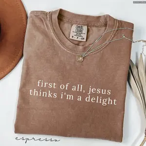 Comfort Colors Jesus Thinks I'm A Delight T-Shirt Funny Christian Graphic Tee Retro Faith Shirt Gift For Her Print Tee, Andrew Clothings