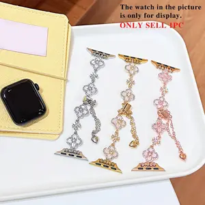 Elegant Four-Leaf Clover Diamond Apple Watch Band, Stylish and Luxurious Accessory for Daily Wear and Dates, Fits Multiple Sizes, Smartwatch Strap