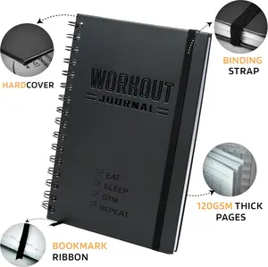 Hardcover Fitness Journal A5 5.7"x8.3" Sturdy Workout Log Book for Men Women Track Gym Home Workouts Compact Durable Logbook Ideal for All Fitness Enthusiasts