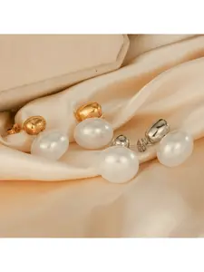 European and American Style Cylindrical Pearl Stainless Steel Stud Earrings for Women, Light Luxury Retro Versatile Fashion Earrings, 18K Gold Ear Jewelry