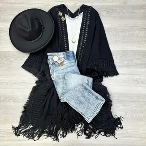 Kayla Cozy Fringe Bohemian Ruana- Jacket for Women