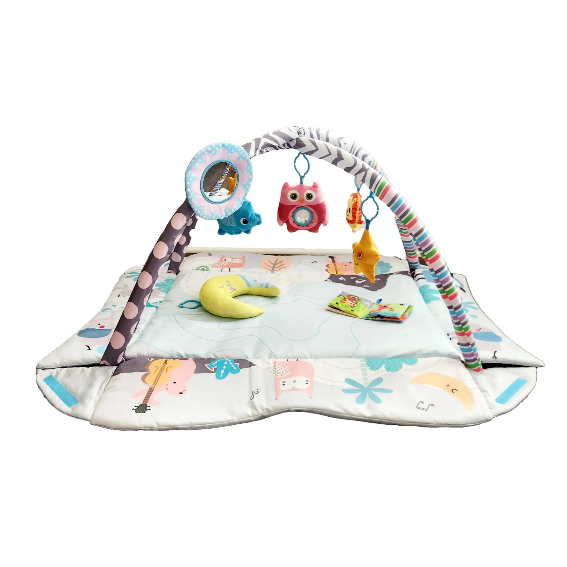 Paaqq 4 Sides Mult Use 3 in 1 Sensory Development Play Mat in White and Gray