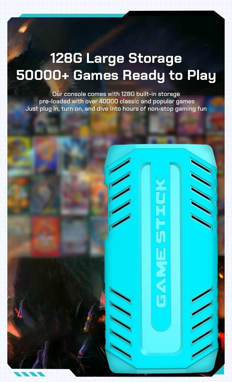 Wireless Game Stick Retro Gaming Console S905 128G 50,000+ Games Support 40+ Classic Emulators For PS1/PSP 4K HDMI Kid Gifts