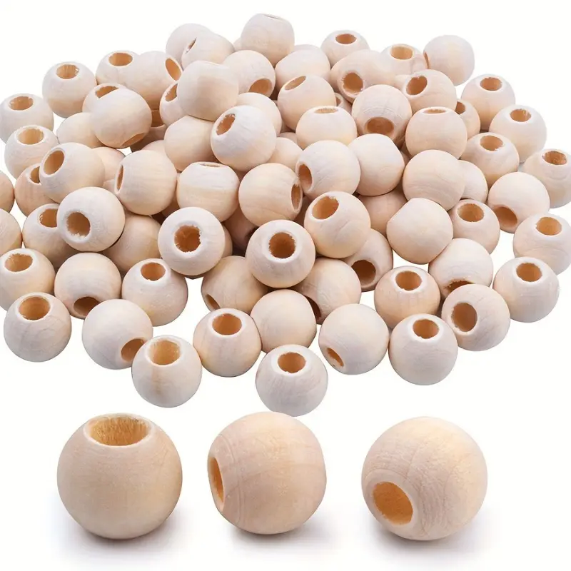 50pcs/set Large Hole Rustic Wood Beads for Diy Jewelry Making - Craft Supplies, No Power Needed