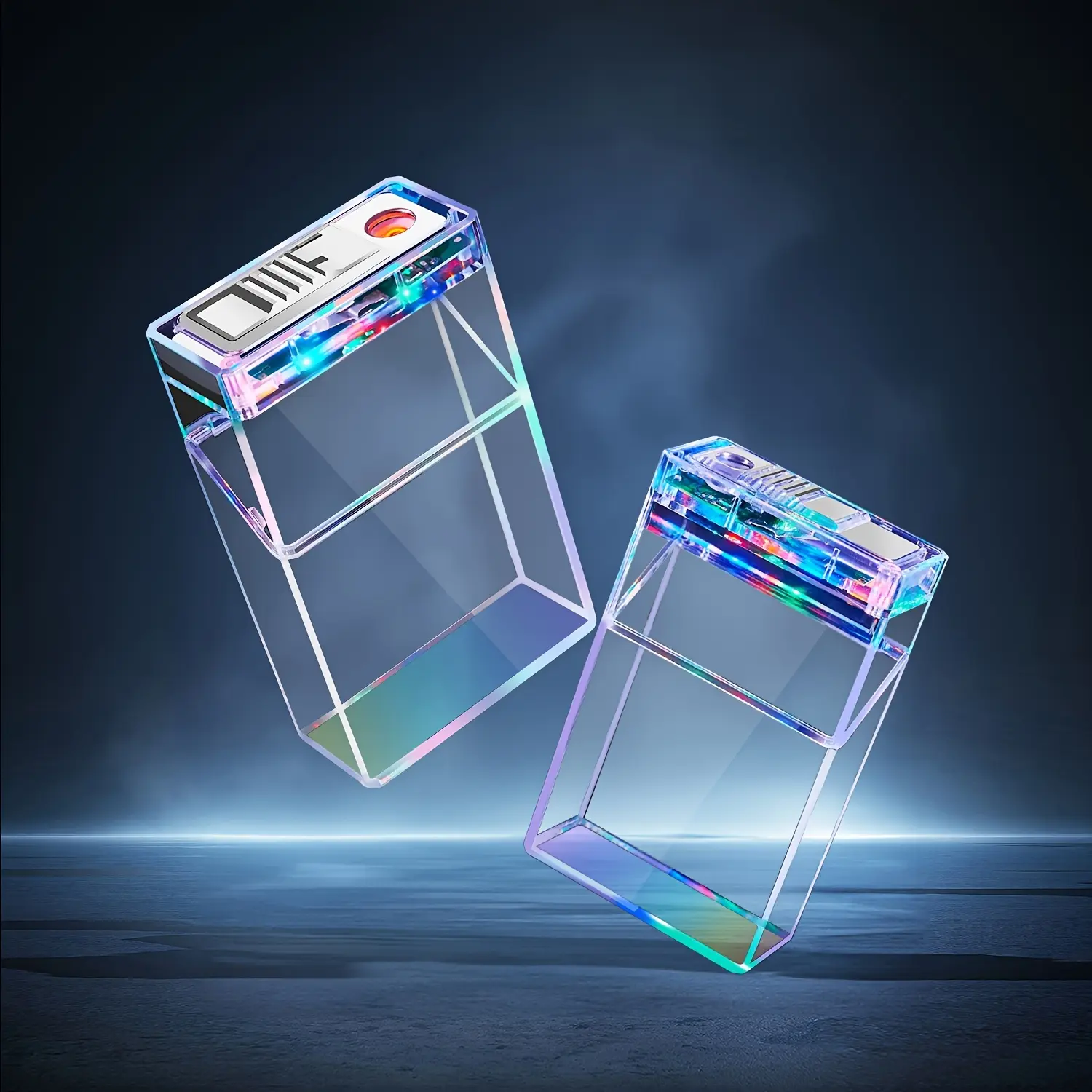 Rechargeable USB Lighter with LED Light, Women's Decorative Box and Lighter, Transparent Shell with Rainbow Light and Ignition Function, Suitable for BBQ, Camping, Holiday Gifts for Men and Women