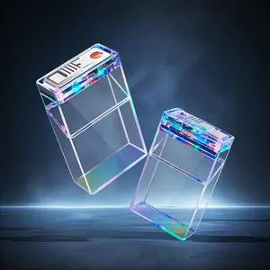 Rechargeable USB Lighter with LED Light, Women's Decorative Box and Lighter, Transparent Shell with Rainbow Light and Ignition Function, Suitable for BBQ, Camping, Holiday Gifts for Men and Women