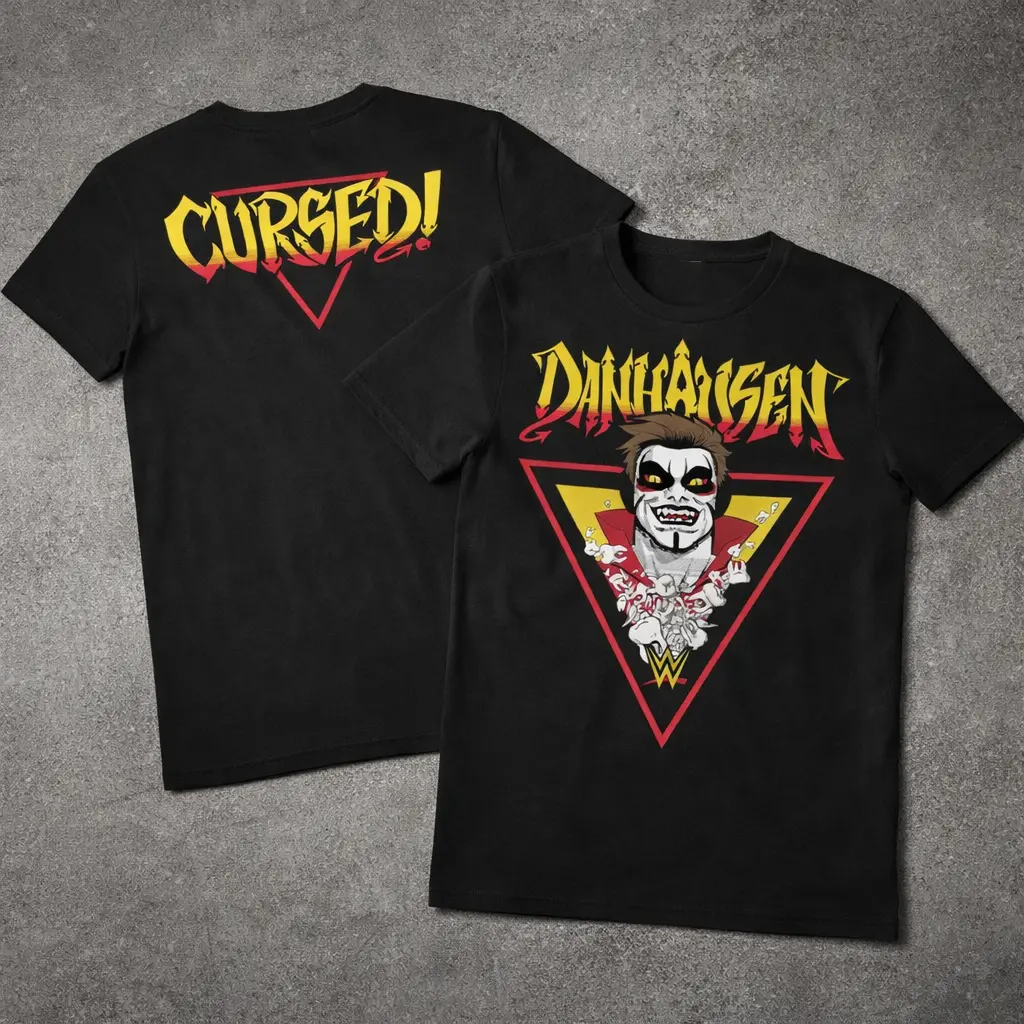 Menswear Short-Sleeve Round Neck Black Danhausen Cursed Graphic T-Shirt - Funny Horror Wrestling Top, Gothic Meme Aesthetic Streetwear, Gift for Wrestling Fans