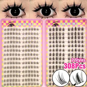 308 Pcs False Eyelashes DIY Cluster Lash Extensions, Soft Voluminous Lashes, Large Capacity, Natural or Dramatic Effect, Cat Eye Look