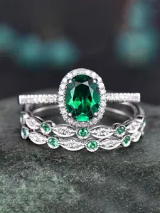 Elegant Green Artificial Zircon Decorated Ring, Fashion Accessories for Women, Trendy All-match & Exquisite Jewelry for Birthday Gift, Solitaire Stackable Rings