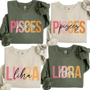 [Full 12 Zodiac] Minimalist Pastel Zodiac Sweatshirt – Libra & Pisces Graphic Crewneck, Cute Astrology Gift, Cozy Fall Pullover for Her - AL