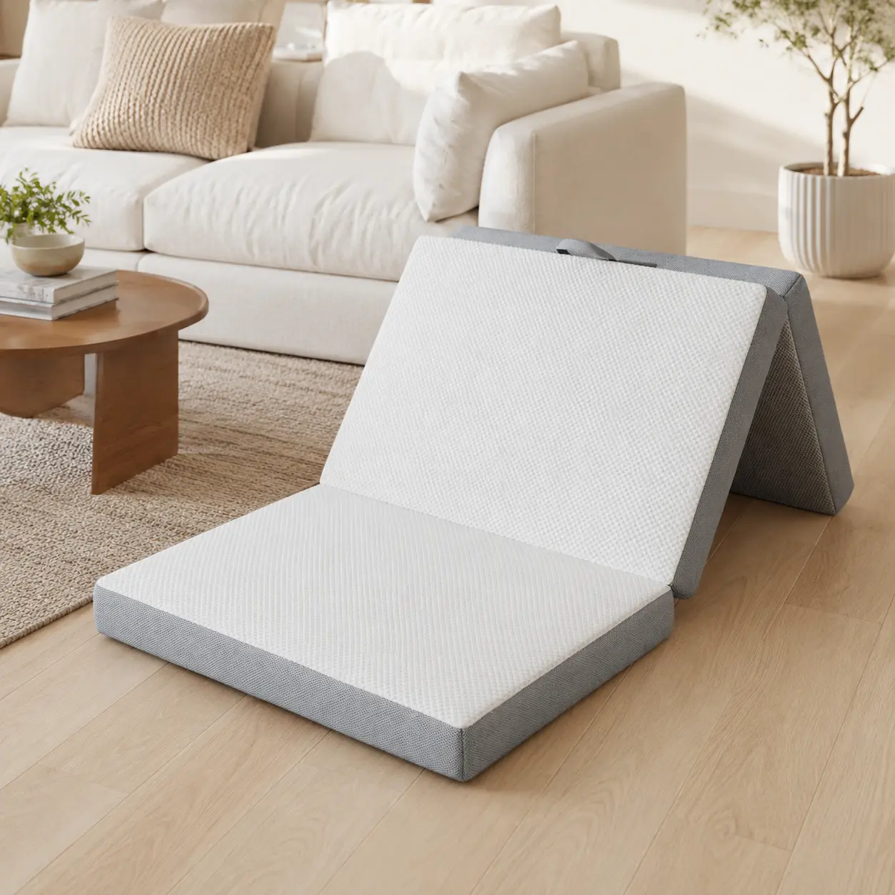 ORHOPUI Outdoor Tri Fold Mattress, 3 Inch / 4 Inch / 6 Inch Folding Memory Foam Mattress with Washable Cover, Portable Floor Guest Bed for Camping, RV, Travel, Road Trip, Travel and Small Spaces