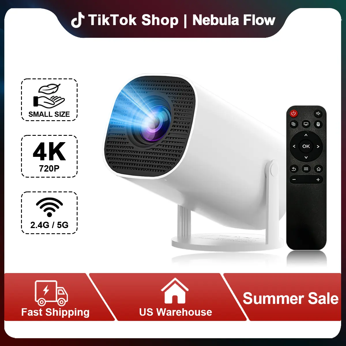 [2026 Picks] Nebula Flow 4K Ultra HD Smart Projector with WiFi 6 & Bluetooth 5.0 - Native 720P for Home Theater #US Warehouse