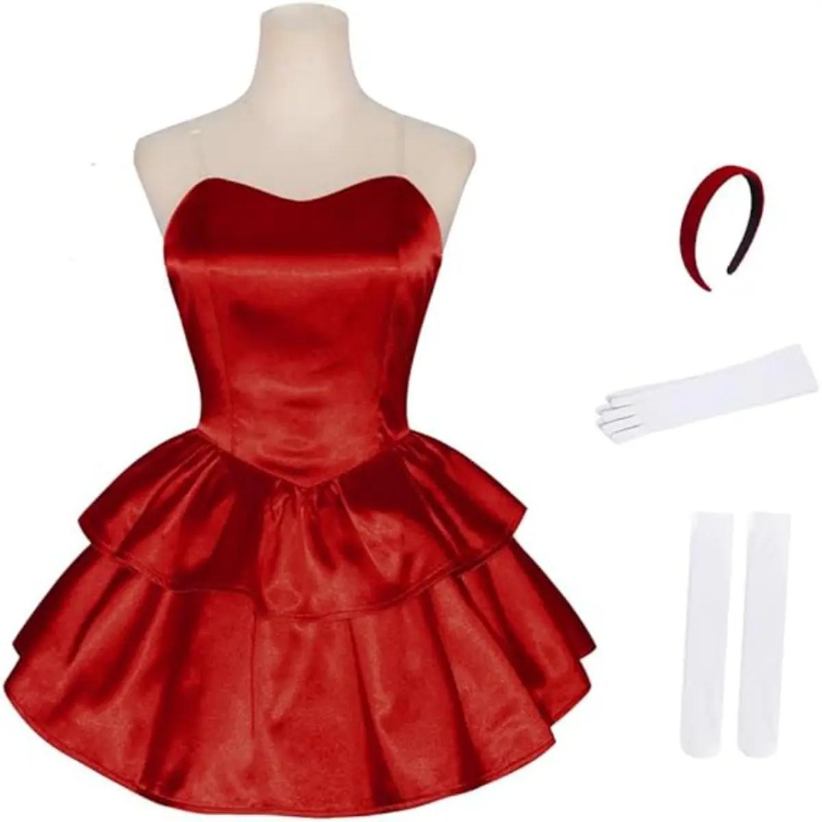 Mima Red Strapless Tube Dress with Headband Gloves and Stockings for Women Cosplay Costume