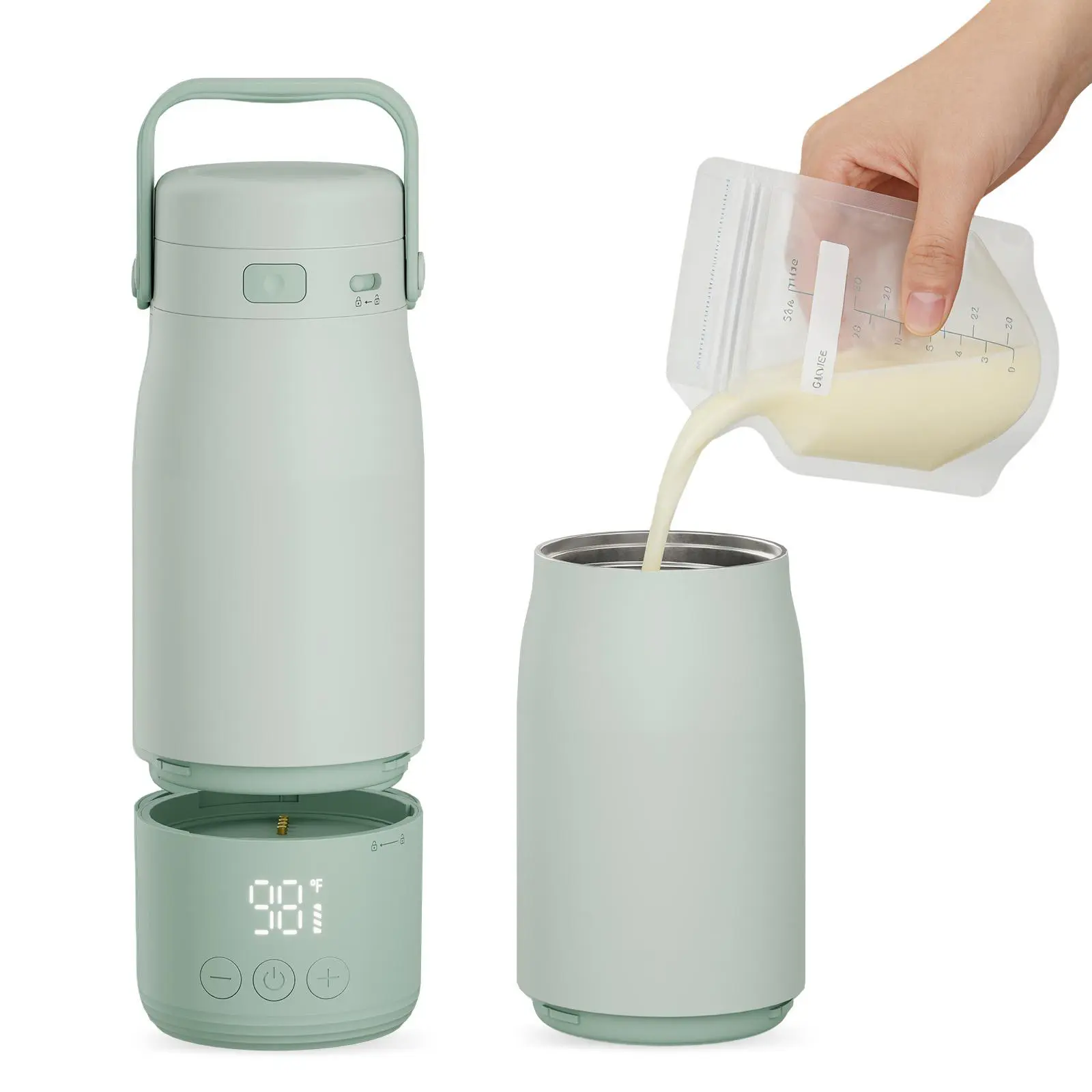 Portable Bottle Warmer with 12800mAh Battery, Cordless Milk Heater for Travel, 316L Stainless Steel, Fast Heating, USB-C Rechargeable, TSA Approved, IPX7 Waterproof