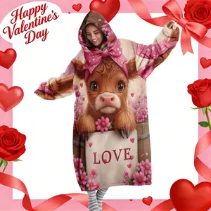 Hooded Blanket, Wearable Blanket, Heartwarming Blanket Gift, Women's Fleece-Lined Bathrobe, Bow Tie with LOVE Letter Print Loungewear, Suitable for Winter Homewear, Perfect as Christmas or Valentine's Day Gift