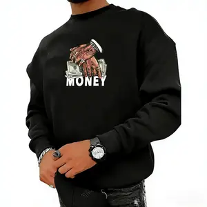 Men's Regular Fit Graphic Round Neck Sweatshirt, Letter & Money Print Long Sleeve Pullover for Daily Wear, Fashion Casual Men's Clothes for All Seasons