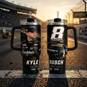 NASCAR Kyle Busch 8 Memorial Tumbler, 40oz Gratitude Legend Travel Mug With Handle Straw, Cheddar's Scratch Kitchen No.8 Race Car Chevrolet Tribute Cup,Champion Legend 1985 2026 Memorial Gifts For Racing Fan Men,Misfortune RIP Sympathy Condolence Fan Gift