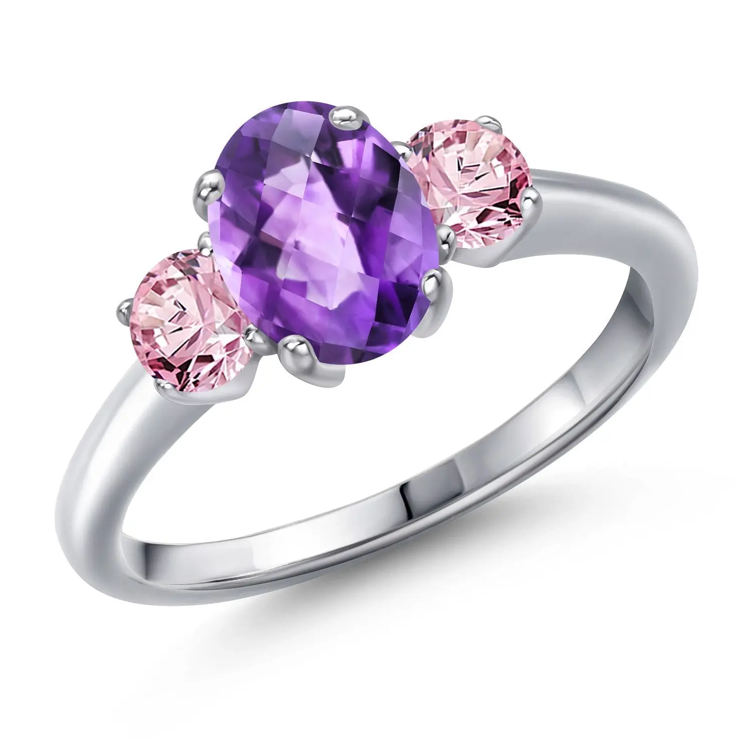 1.70 Ct Oval Checkerboard Purple Amethyst Pink Lab Grown Diamond 925 Sterling Silver Ring