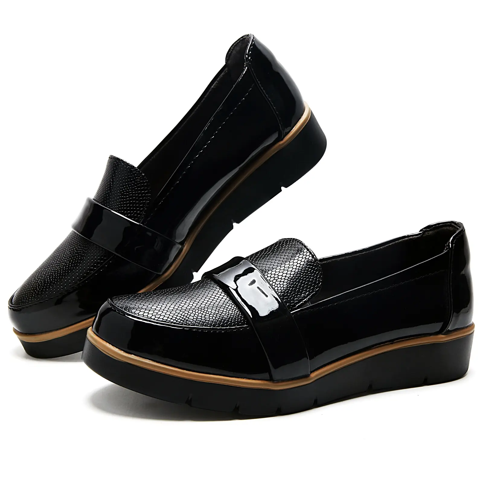 AOPLUS Platform Slip On Loafers for Women Men, Comfortable Textured Leather Dress Shoes. Thick Chunky Sole Orthopedic Footwear for Standing All Day, Arch Support Casual Work Office Nursing Shoes for Foot Pain Relief.