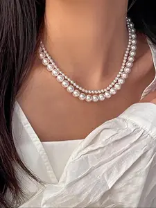 Random Shaped Faux Pearl Decorated Necklace, Pearl Chain Necklace, Fashion Jewelry for Party, Daily Clothing Decor, Trendy All-match & Exquisite Jewelry for Birthday Gift