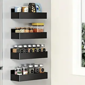 Magnetic Spice Racks for Refrigerators 2PCS/4PCS Large Capacity Space Saving No Drill Installation Durable Kitchen Organizer Shelves Black Sustainable Decor