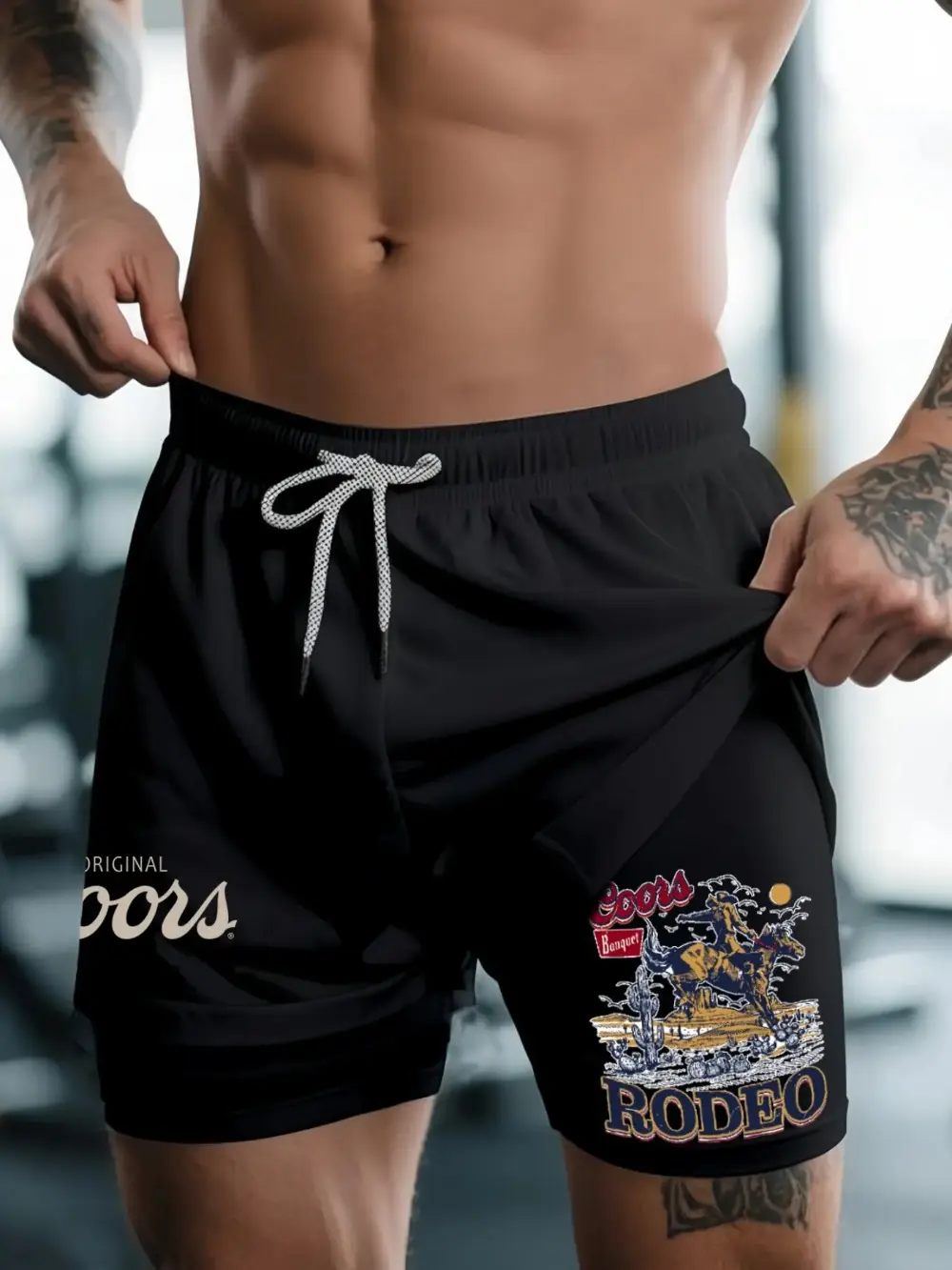 Men's Cross & Letter Print Shorts, Lightweight Athletic Shorts 2-in-1 Active Shorts – Breathable Streetwear Sports Shorts, Gym Shorts, Casual Pocket Tie Front Track Bottoms For Summer, Sport & Outdoor Clothing For Men, Gym Clothing