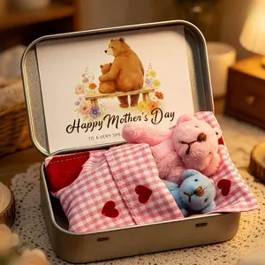 Mother's Day Mini Teddy Bear Soft Cuddly Gift Set - Cute Bear in Tin Box with Elegant Packaging and Greeting Card, Heartfelt Present for Mom, Grandma, New Mum, Thoughtful Present