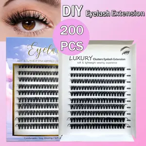 (Only lash No tools) 200 pcs fluffy lash clusters ，8-16mm Light-Volume Wispy Professional Makeup Lashes map Silk Fiber，Easy DIY and Long-Lasting，Non-Irritating，High Quality 3D Lash Bottom Supplies Set Cosmetic Longer Looking Eyelashes Eyelash Extensions