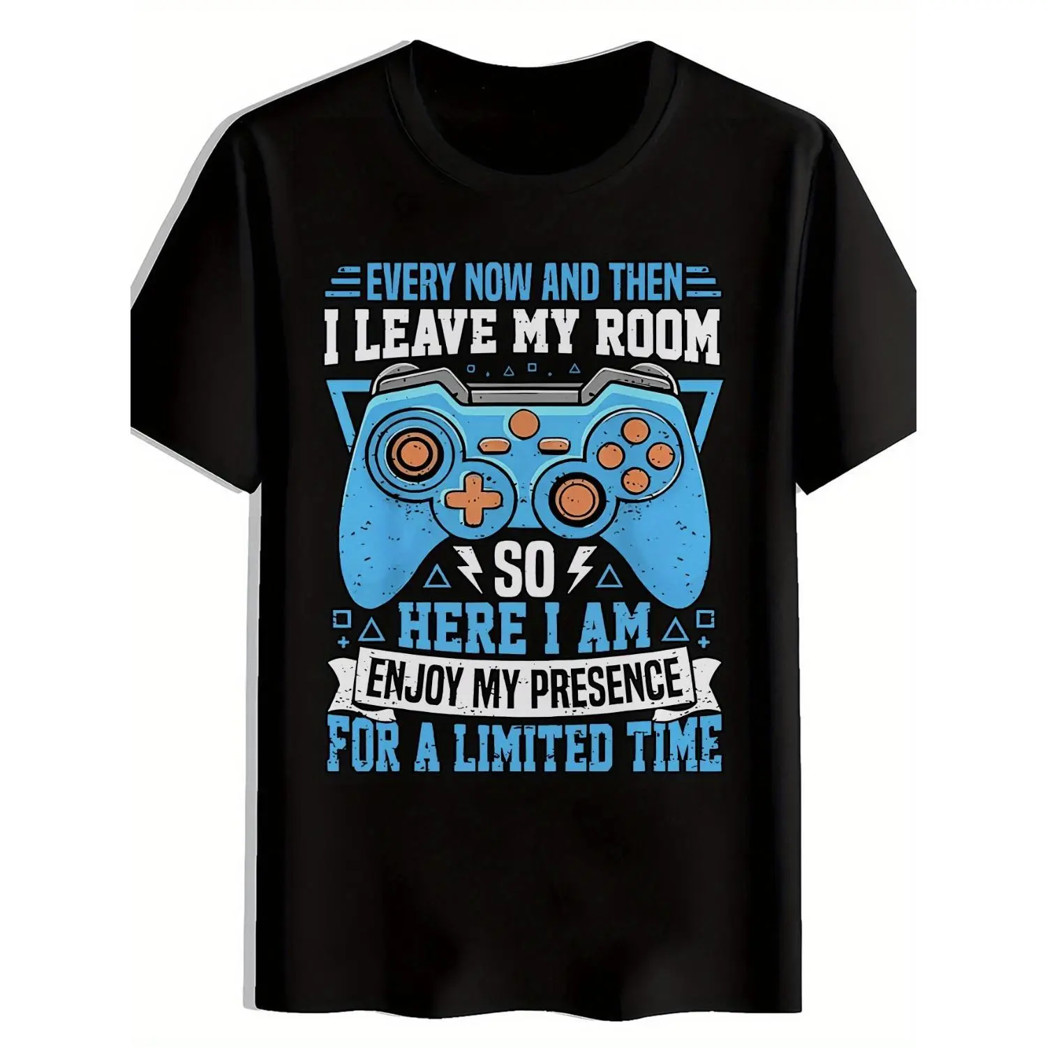 Game Controller Blue Print Men'S T-Shirt, Summer Casual Top, Versatile Athletic Style, Trendy T-Shirt, Round Neck Short Sleeve Tee, Men'S Clothing