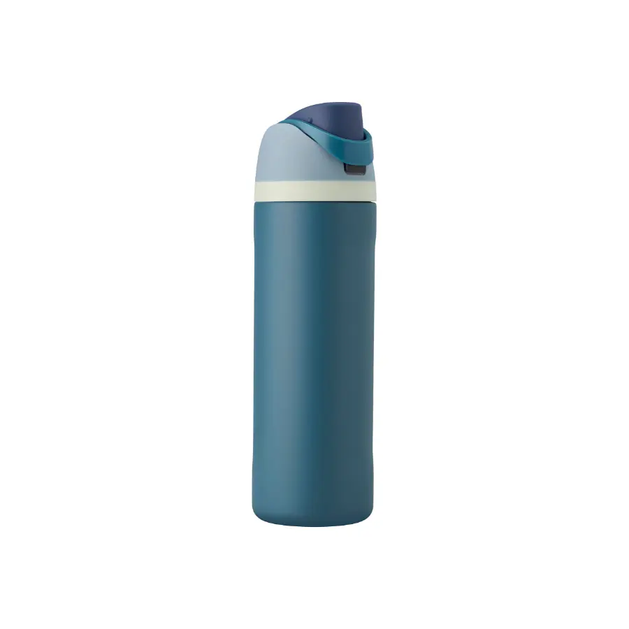 24 oz Denim Insulated Stainless Steel Water Bottle with Built-In Straw, Dual-Sip Spout, Push-Button Lid & Carry Loop for Gym, Travel & School