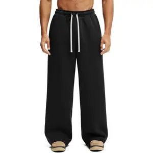Men's Fleece Baggy Sweatpants Wide Leg Lounge Sweat Pants with Pockets