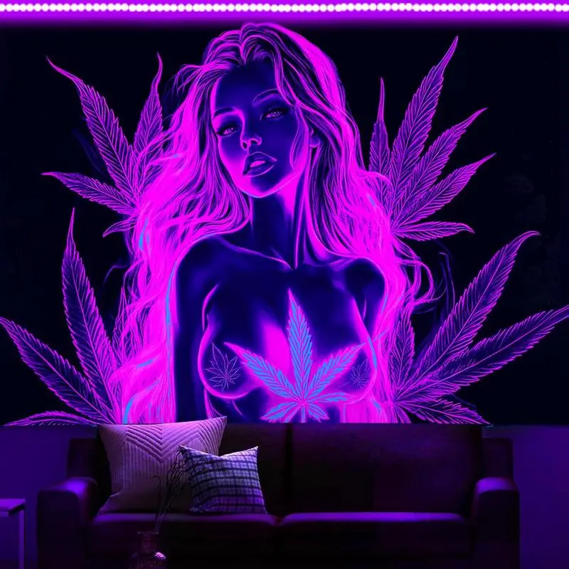 Bcsewcg Blacklight Trippy Tapestry - Purple Art Wall Hanging, Glow-in-the-Dark Indoors Decor for Adults' Room, Dorm
