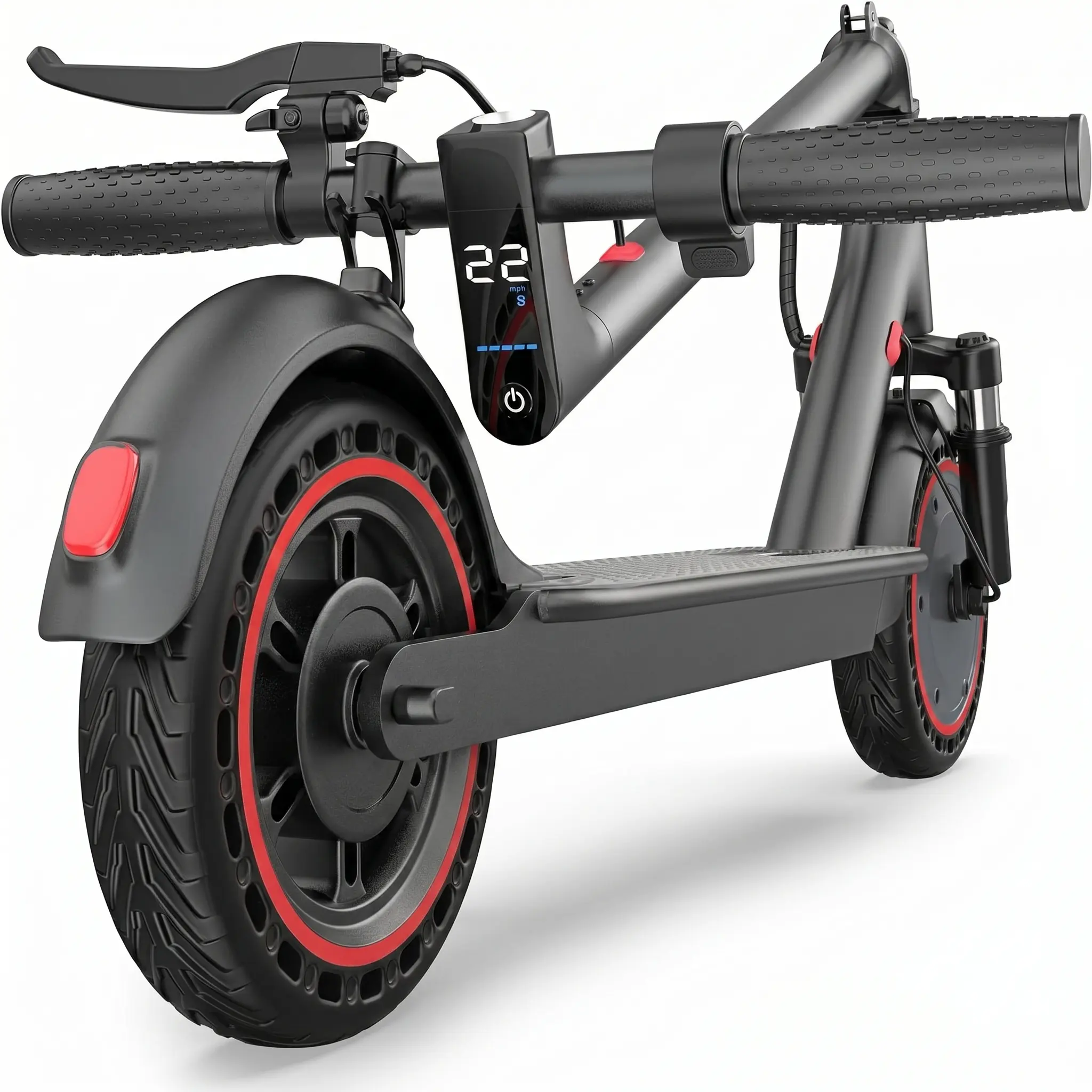 Multifunctional D8 Pro Foldable Dual Suspension Electric Scooter for Adults - 350W Motor, 19 MPH Top Speed, 22 Mi Range, 8.5" Solid Tires, Smart App Control, Compact Fold, Portable for Urban Commuting Travel, Front Shock, Portable Size, Urban Travel