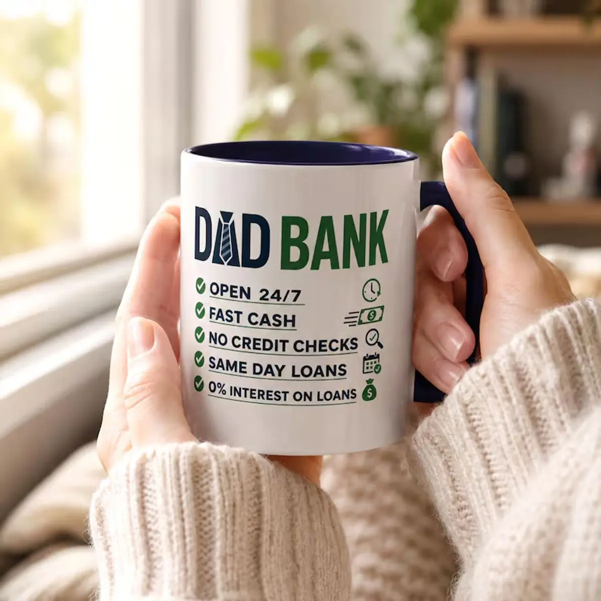 Dad Bank Open 24/7 Mug, Funny Father's Day Gift For Dad, Fast Cash No Credit Checks Coffee Mug, Humorous Dad Appreciation Cup, Birthday Gift For Father, Family Joke Mug, Dad Life Coffee Cup, 11 15oz Washable Ceramic Cup