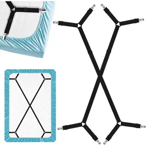 Heavy Duty Sheet Clips & Adjustable Fitted Sheet Straps - Securely Hold Mattress Sheets in Place, Bed Sheet Holder Clips (2-Pack, Black)