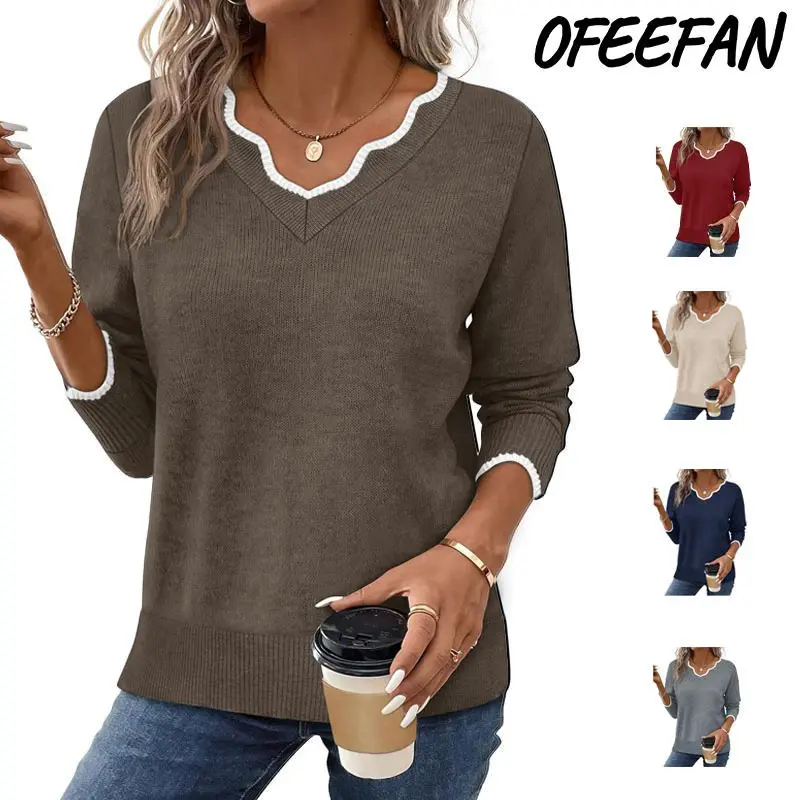 OFEEFAN Women's Soft V-Neck Pullover Sweater Lightweight Knit Top for Layering Casual Apricot Longsleeves OFEEFAN Women's Soft V-Neck Pullover Sweater Lightweight Knit Top for Layering Casual Apricot Longsleeves