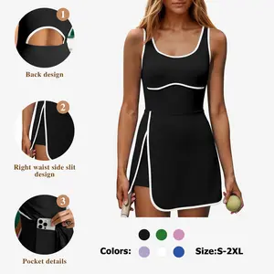 Fisoew Sports Womens Workout Tennis Dress with Built-in Bra & Shorts Pockets Sleeveless Cutout Golf Athletic Mini Dresses,Valentine's Day Gift Recommendations Workoutdress