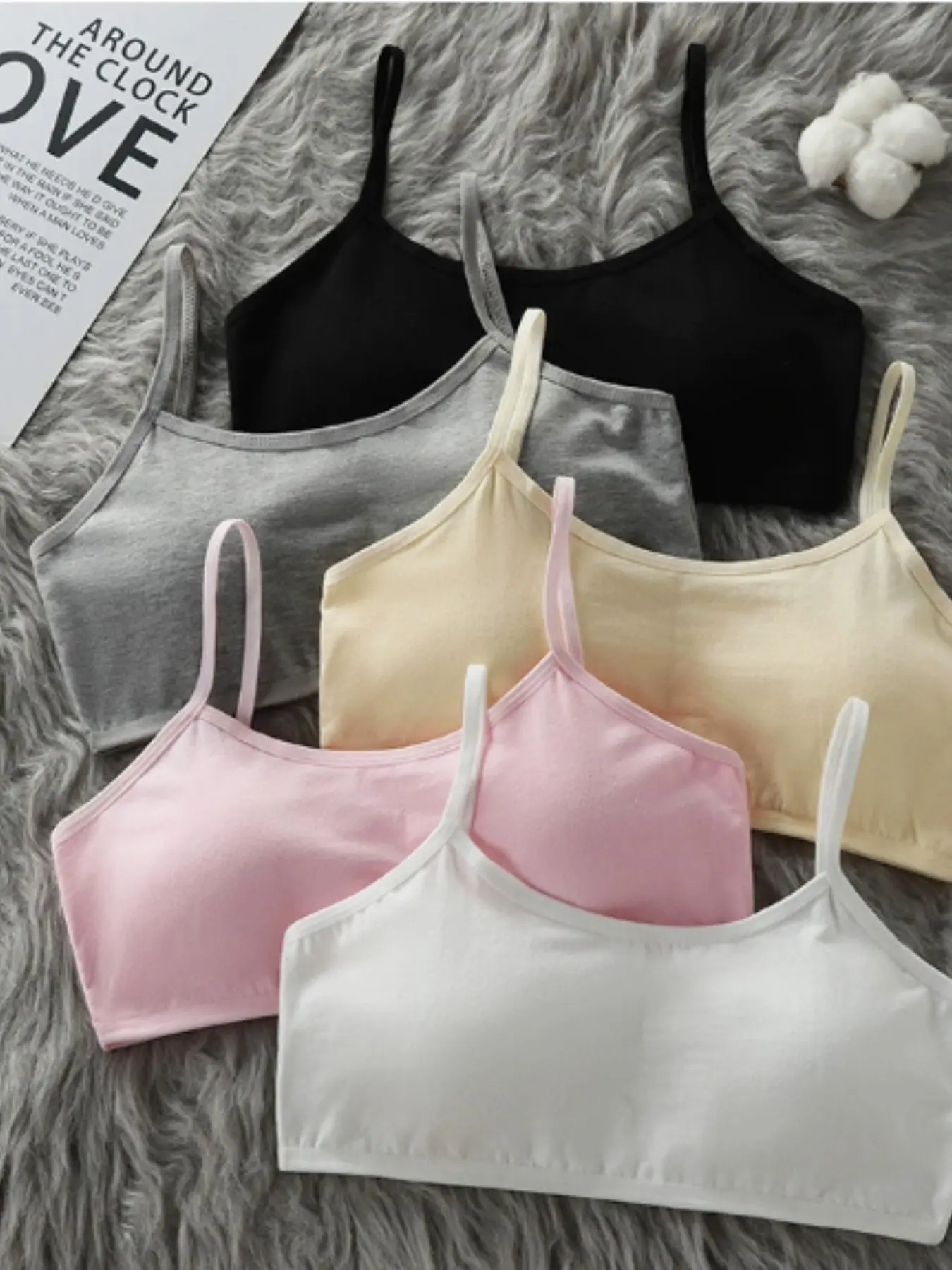 2026 New 5-Piece Set Girls' Tank Tops, Thin Bra for Teenage Development, Teen Bras, Anti-Visible Lines, Comfortable Underwear for Children