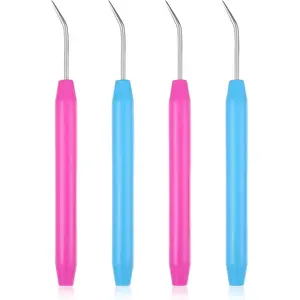 Knitting Loom Hook Pick Crochet Needle Set with Convenient Rubber Handles for Beginner Knitter Craft, 4 Pcs (Blue, Red)