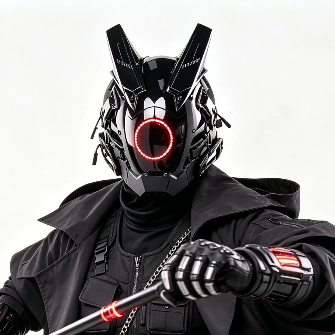 Unisex Round Full-Face Party Mask, Handcrafted Matte Black PVC Cyberpunk Mechanical Costume for Halloween & Cosplay, Party Masks, Round Shape, Costume Accessory, Adjustable Fit, Full-Face Mask