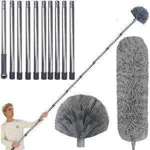 20 Ft+ High Reach Cobweb Dusting Kit with 3-14 Ft Extension Pole/Spider Web Brush & Ceiling Duster Microfiber  Duster with Washable  for Cleaning Ceiling Fan, Furniture,