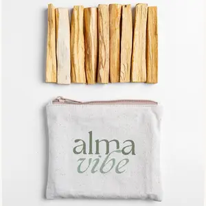 AlmaVibe Authentic Peruvian Palo Santo Sticks 8 pcs - 100% Natural & Sustainable Sacred Wood for Energy Cleansing Meditation & Aromatherapy in Eco-Friendly Cotton Bag