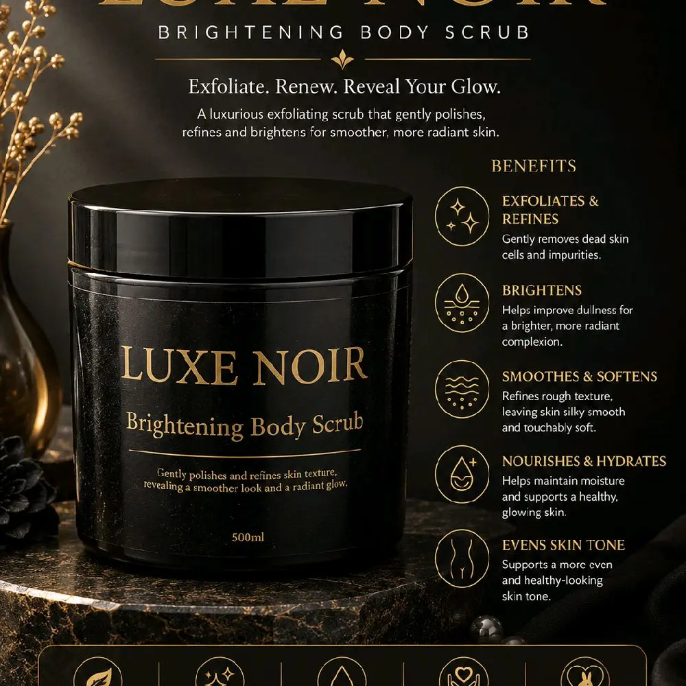 Luxe Noir Brightening, Exfoliating, Refreshing and Anti-aging Body Scrub. Hydroquinone Free 100% Effective