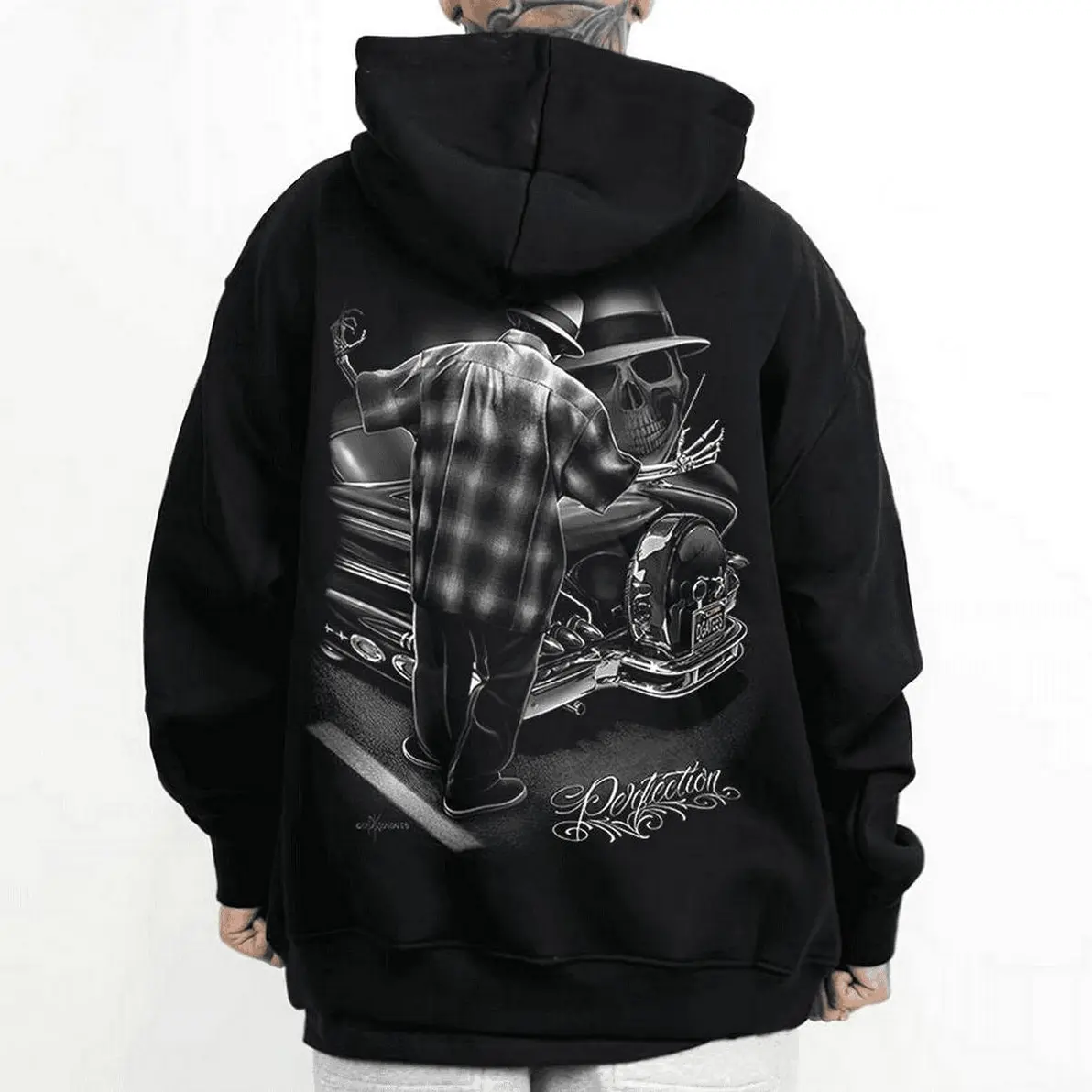 David Gonzales Mens Perfection Lowrider Gangster Homies Skeleton Dga Art T Shirt Sweatshirt Hoodie Chicanos Clothing Cot Hoodied Comfy Cotton Hoodies