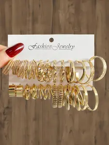 Women's Elegant Minimalist Mixed Style Hoop Earrings, 12 Pairs Trendy Vintage Hoop Earrings, All-match Chic Gorgeous Jewelry As Gift for Girlfriend, Earrings Set, Hoop Earring Sets