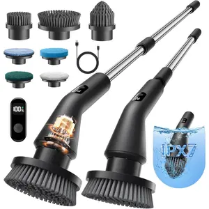 Electric Spin Scrubber, 2026 Upgraded Cordless Cleaning Brush Bathroom Scrubber, IPX7 Waterproof Electric Scrubber with 7 Brush Heads, Extendable Long Handle Power Scrubber for Bathtub Floor