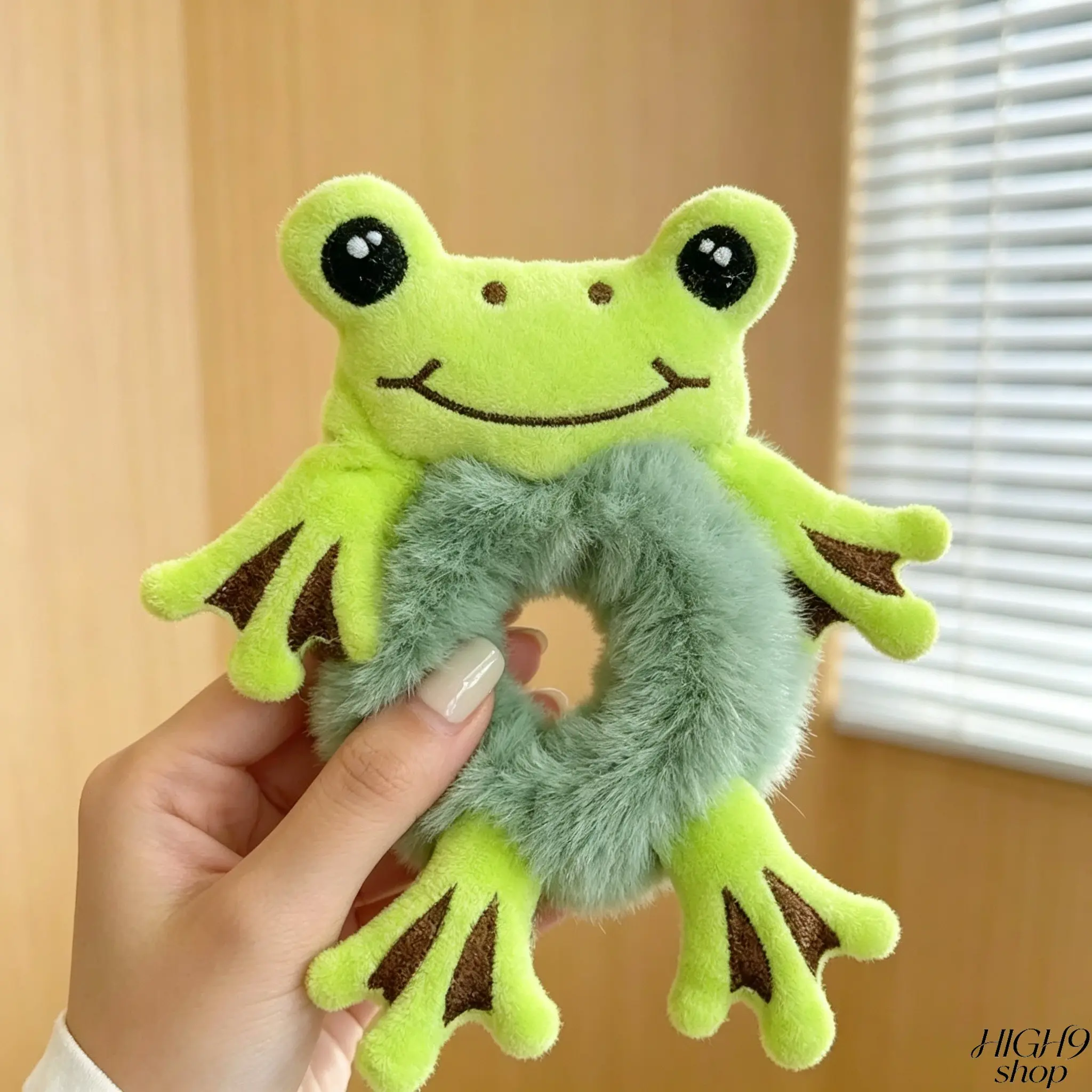 Whimsical Frog Themed Plush Hair Scrunchie, Soft Stretchy Synthetic Hair Accessory For Thick Hair, Stylish Ponytail Holder For Daily Fashion