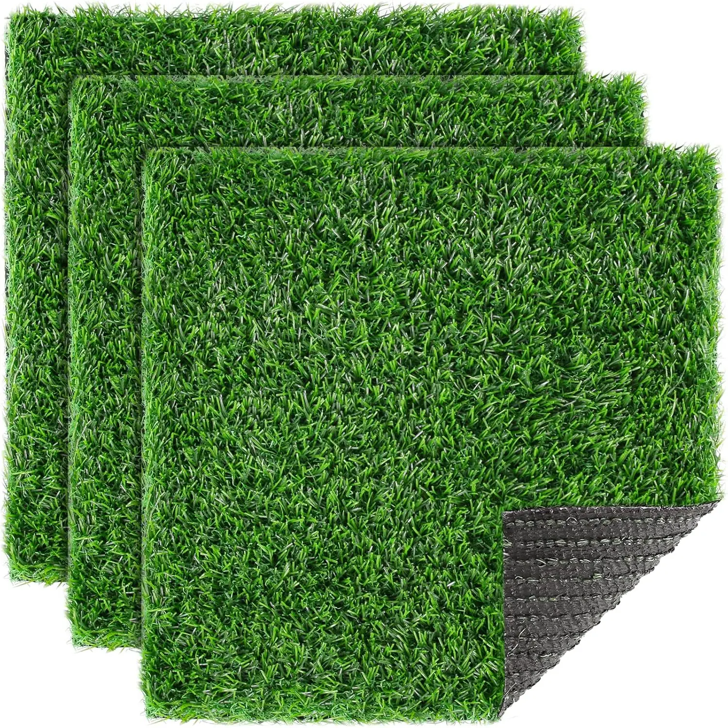 Square Artificial Grass Mat, 12"x12" Green  Grass Placemat Patch Tiles Decor Patio, Party, Balcony, DIY Crafts, 3 Pack
