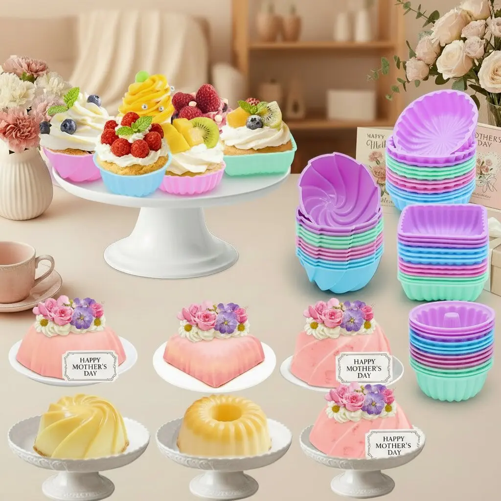 48 Pieces，Silicone Molds,  Donut Mold, Silicone Baking Cups, Donut Pan, Muffin Pan, Jello Mold, Bagel Pan, Oven-, Microwave-, and Dishwasher-Safe,  Mother's Day Gifts,#BakingWithMom #DonutMolds #EasyBaking #FamilyTime