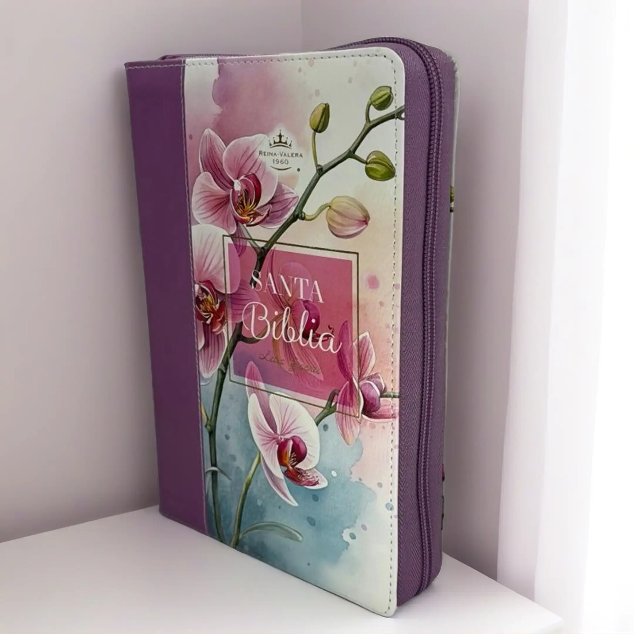 Biblia para mujer letra  tamano manual gigante 14 puntos orquídeas cierre con indice